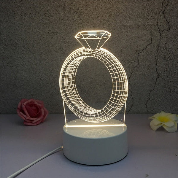 Diamond Ring 3D Illusion Light Lamp