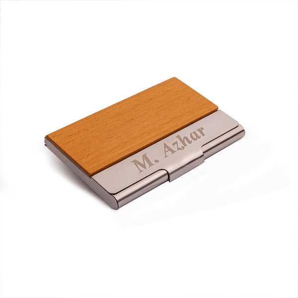 Wooden Metal Visiting Card Holder | Engraved Name