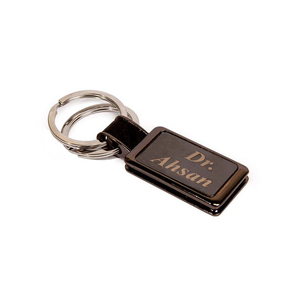 Double Ring Metallic Keychain With Engraved Name