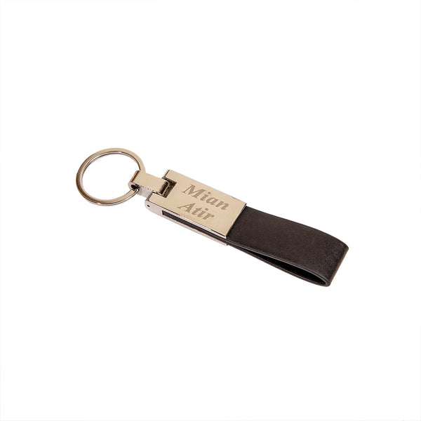 Extensive Leather Keychain With Metallic Cover Engraved