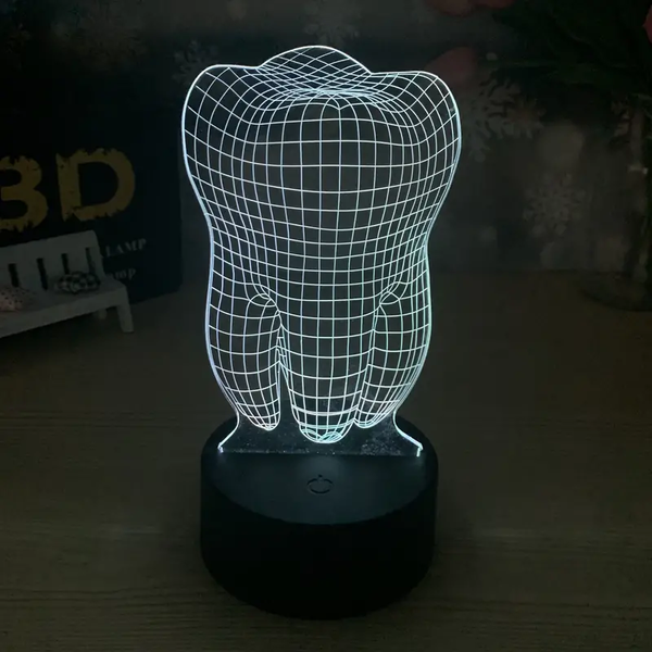 Laser Cut Tooth Shape 3D Illusion Led Night Light Lamp